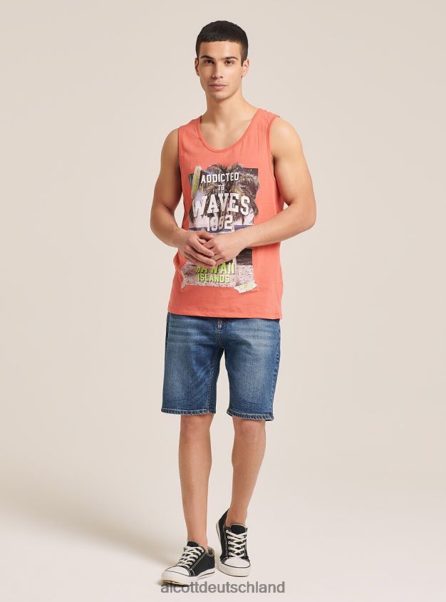 Kleidung de Alcott Männer T-Shirt mit kurzen Ärmeln und Aufdruck Weiß 88J68R955